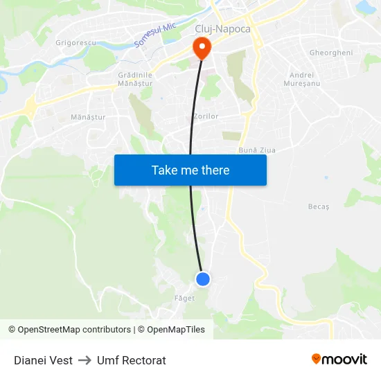 Dianei Vest to Umf Rectorat map