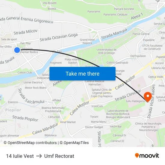 14 Iulie Vest to Umf Rectorat map