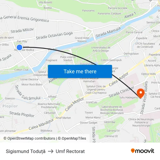 Sigismund Toduță to Umf Rectorat map
