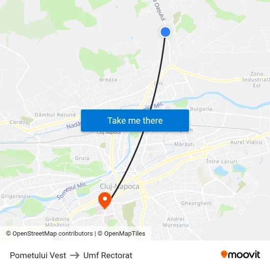 Pometului Vest to Umf Rectorat map