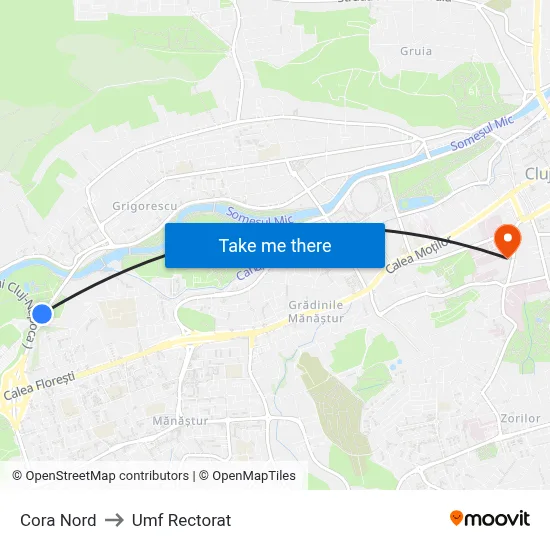 Cora Nord to Umf Rectorat map