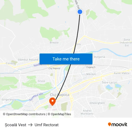 Școală Vest to Umf Rectorat map