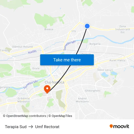 Terapia Sud to Umf Rectorat map