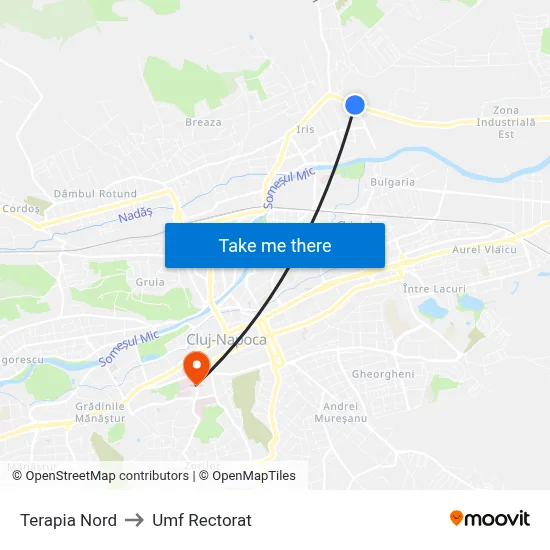 Terapia Nord to Umf Rectorat map