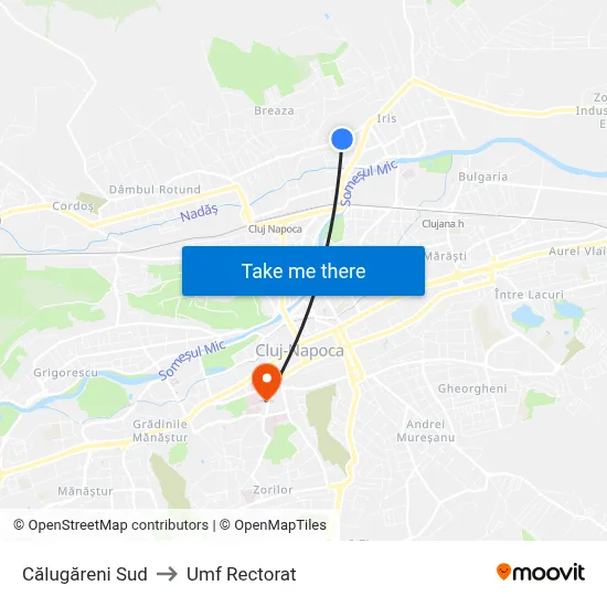 Călugăreni Sud to Umf Rectorat map