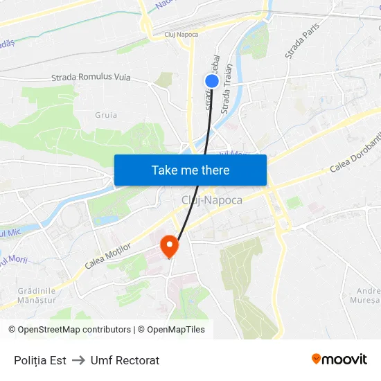 Poliția Est to Umf Rectorat map