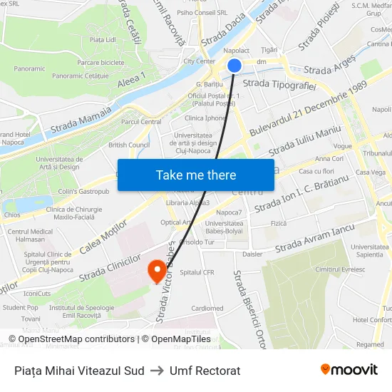 Piața Mihai Viteazul Sud to Umf Rectorat map