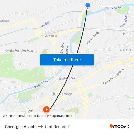 Gheorghe Asachi to Umf Rectorat map