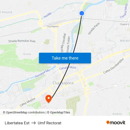 Libertatea Est to Umf Rectorat map