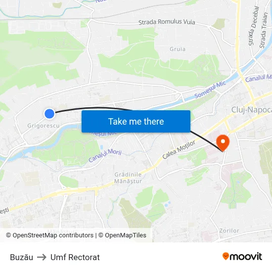 Buzău to Umf Rectorat map
