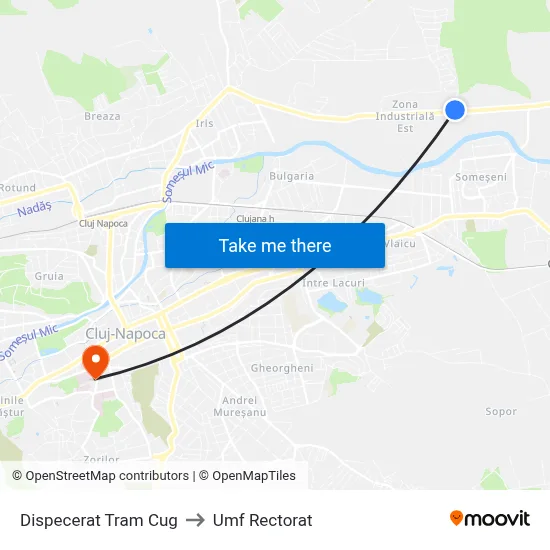 Dispecerat Tram Cug to Umf Rectorat map