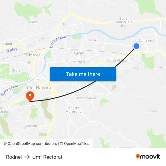 Rodnei to Umf Rectorat map
