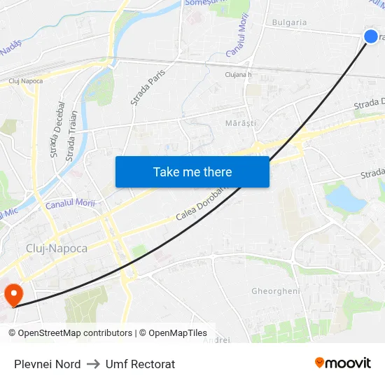 Plevnei Nord to Umf Rectorat map