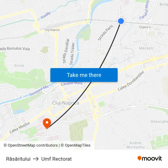 Răsăritului to Umf Rectorat map