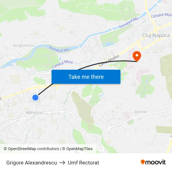 Grigore Alexandrescu to Umf Rectorat map