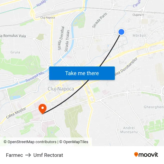 Farmec to Umf Rectorat map