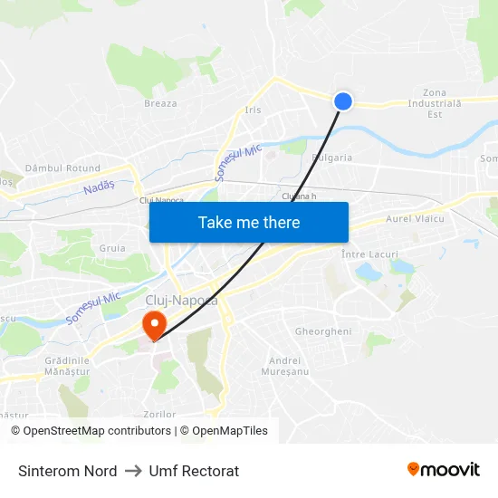 Sinterom Nord to Umf Rectorat map