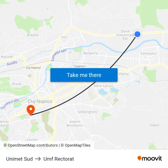 Unimet Sud to Umf Rectorat map