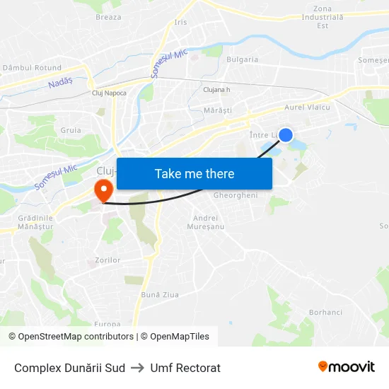 Complex Dunării Sud to Umf Rectorat map