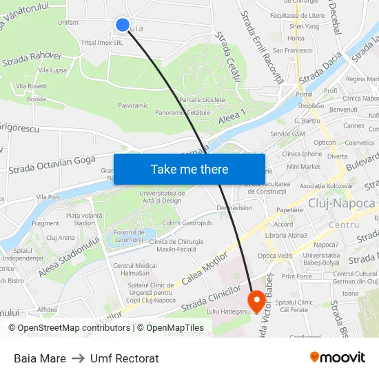 Baia Mare to Umf Rectorat map