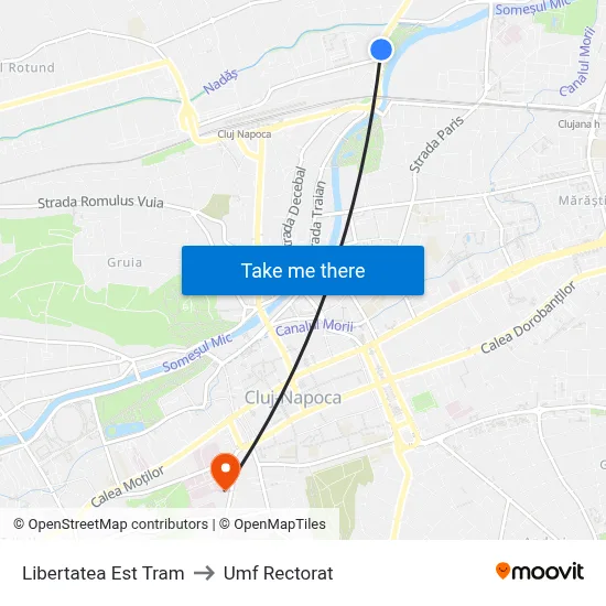 Libertatea Est Tram to Umf Rectorat map