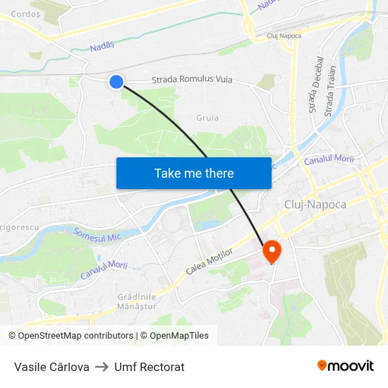 Vasile Cârlova to Umf Rectorat map