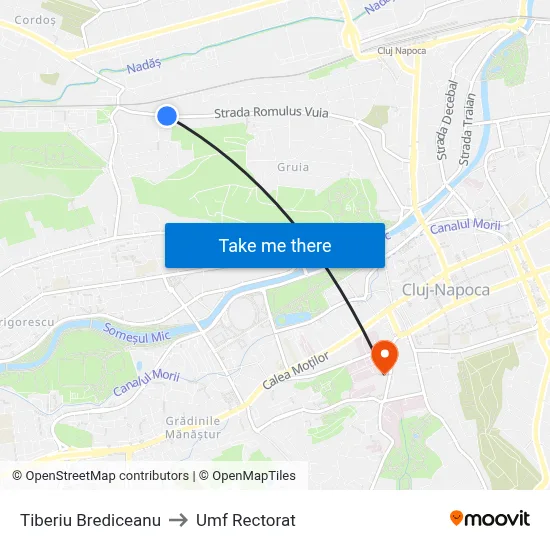 Tiberiu Brediceanu to Umf Rectorat map