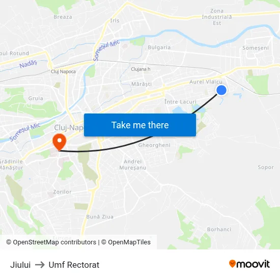 Jiului to Umf Rectorat map