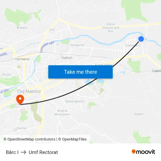 Bărc I to Umf Rectorat map