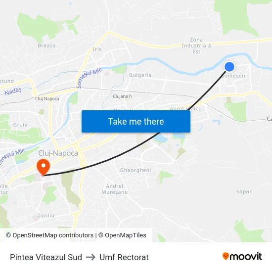 Pintea Viteazul Sud to Umf Rectorat map