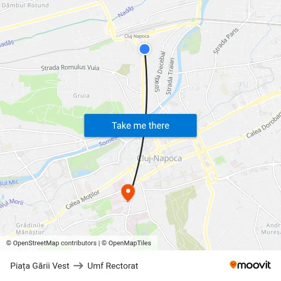 Piața Gării Vest to Umf Rectorat map