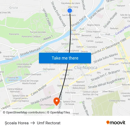 Școala Horea to Umf Rectorat map