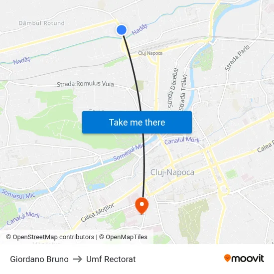 Giordano Bruno to Umf Rectorat map