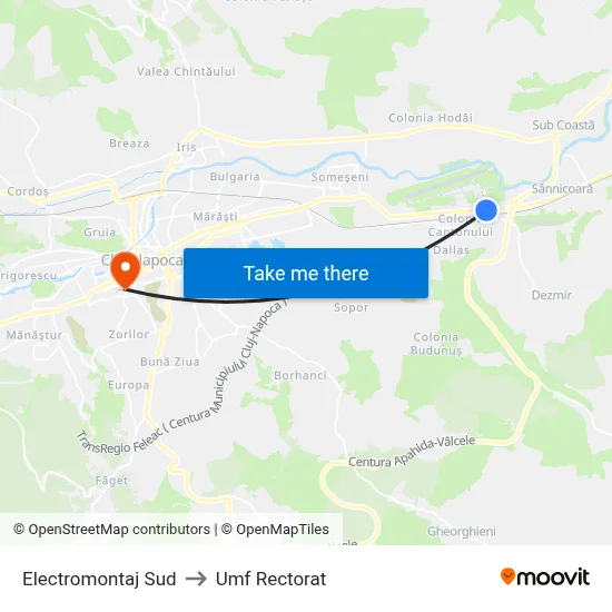 Electromontaj Sud to Umf Rectorat map