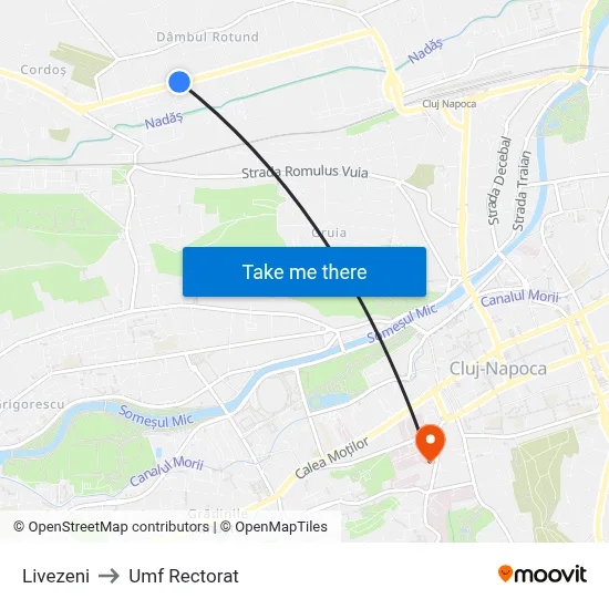 Livezeni to Umf Rectorat map