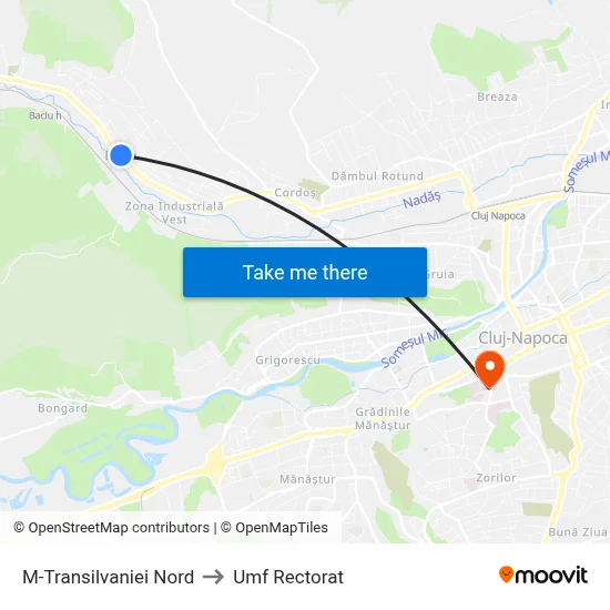 M-Transilvaniei Nord to Umf Rectorat map
