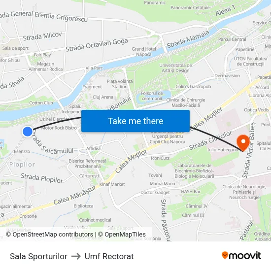 Sala Sporturilor to Umf Rectorat map
