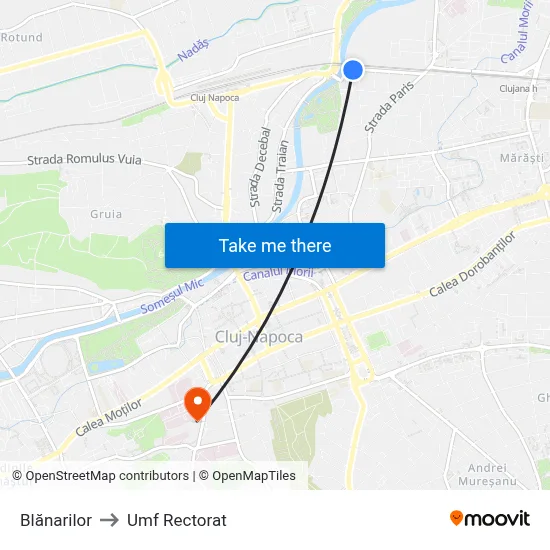 Blănarilor to Umf Rectorat map