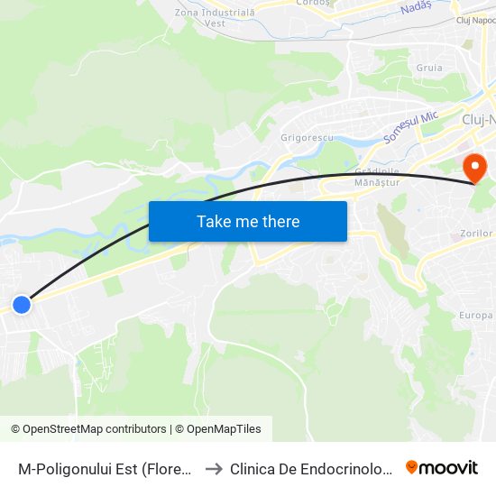 M-Poligonului Est (Florești) to Clinica De Endocrinologie map