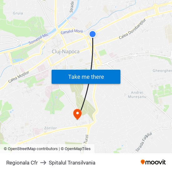 Regionala Cfr to Spitalul Transilvania map