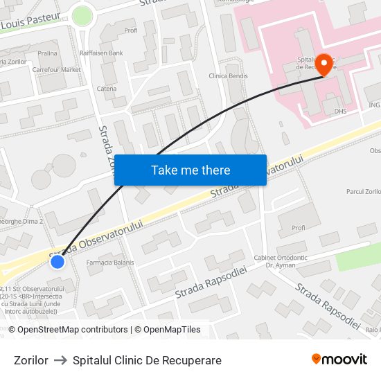 Zorilor to Spitalul Clinic De Recuperare map