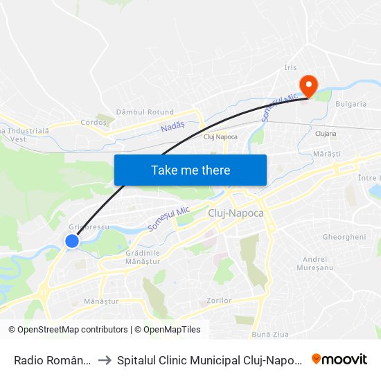 Radio România Cluj to Spitalul Clinic Municipal Cluj-Napoca - Urgențe map