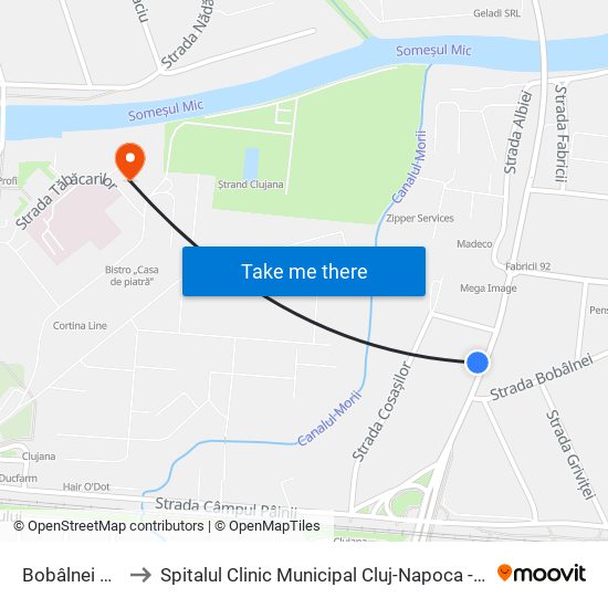 Bobâlnei Vest to Spitalul Clinic Municipal Cluj-Napoca - Urgențe map