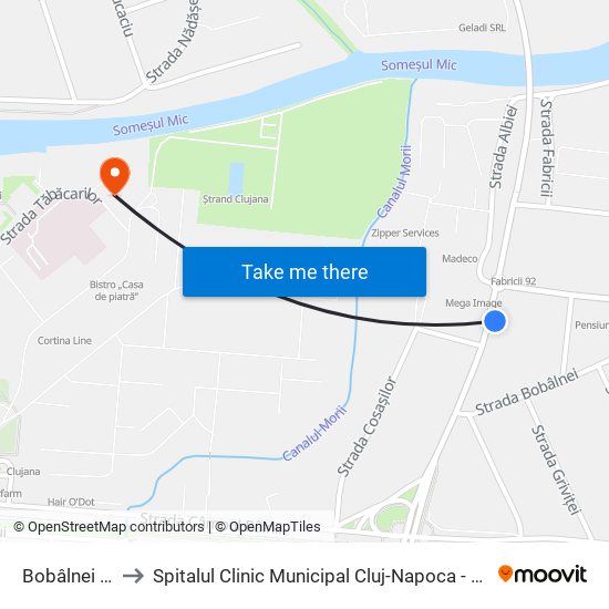 Bobâlnei Est to Spitalul Clinic Municipal Cluj-Napoca - Urgențe map