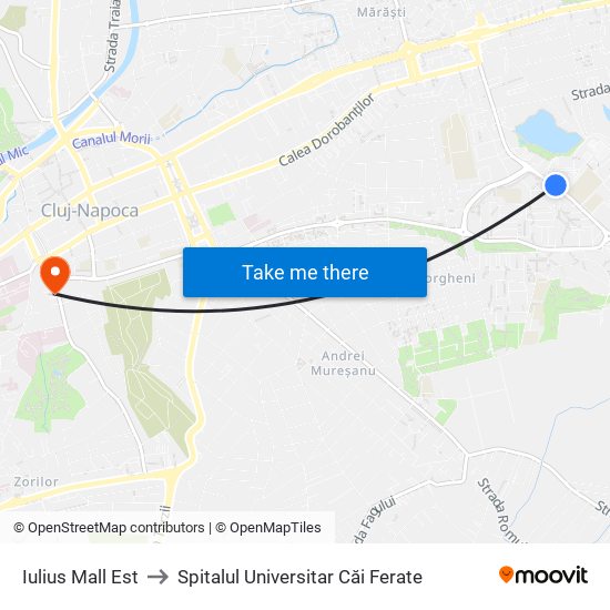 Iulius Mall Est to Spitalul Universitar Căi Ferate map