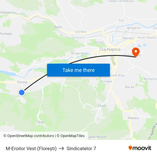 M-Eroilor Vest (Florești) to Sindicatelor 7 map