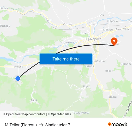M-Teilor (Florești) to Sindicatelor 7 map