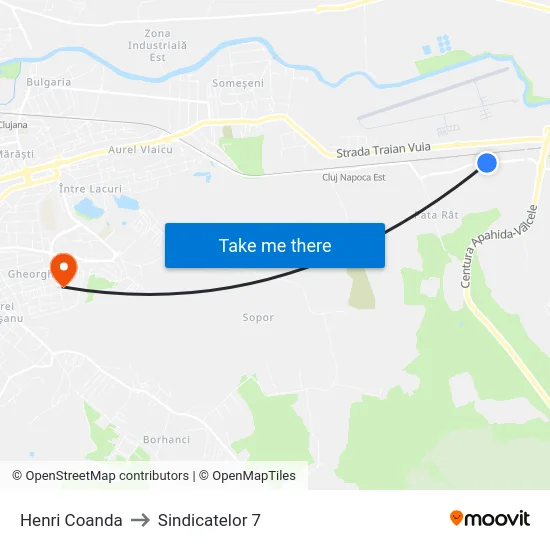 Henri Coanda to Sindicatelor 7 map