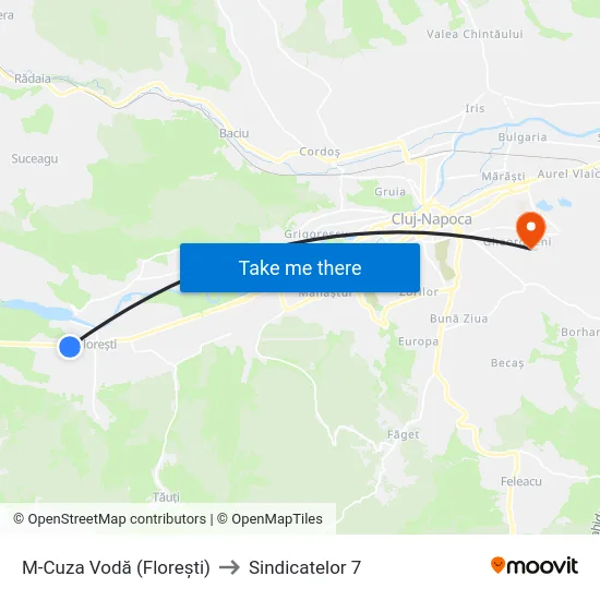 M-Cuza Vodă (Florești) to Sindicatelor 7 map
