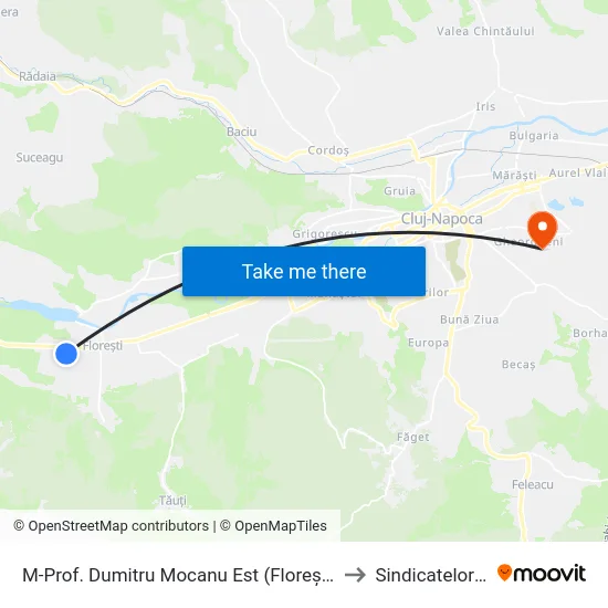 M-Prof. Dumitru Mocanu Est (Florești) to Sindicatelor 7 map